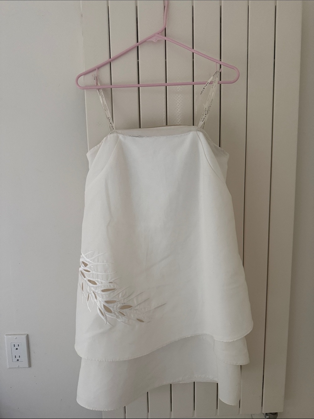 Halston Heritage White Layered Spaghetti-Strap Dress with Leaf Cutouts
